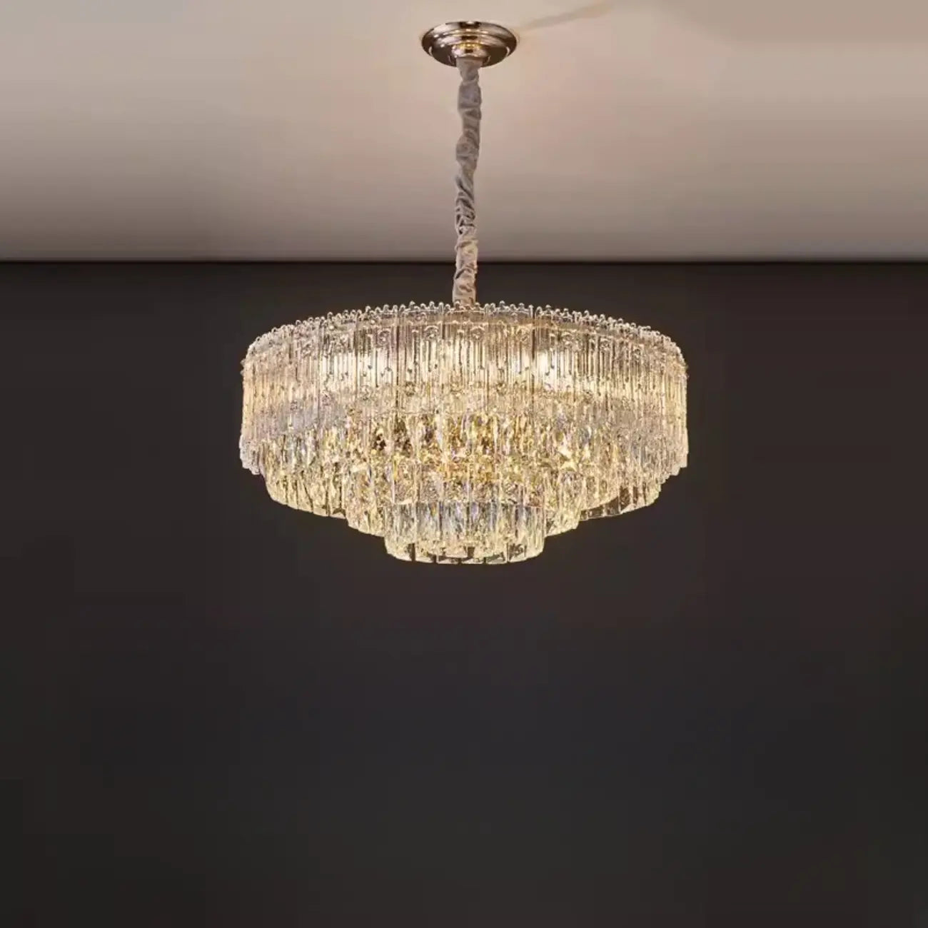 Lampadario moderno di lusso in cristallo regolabile multilivello