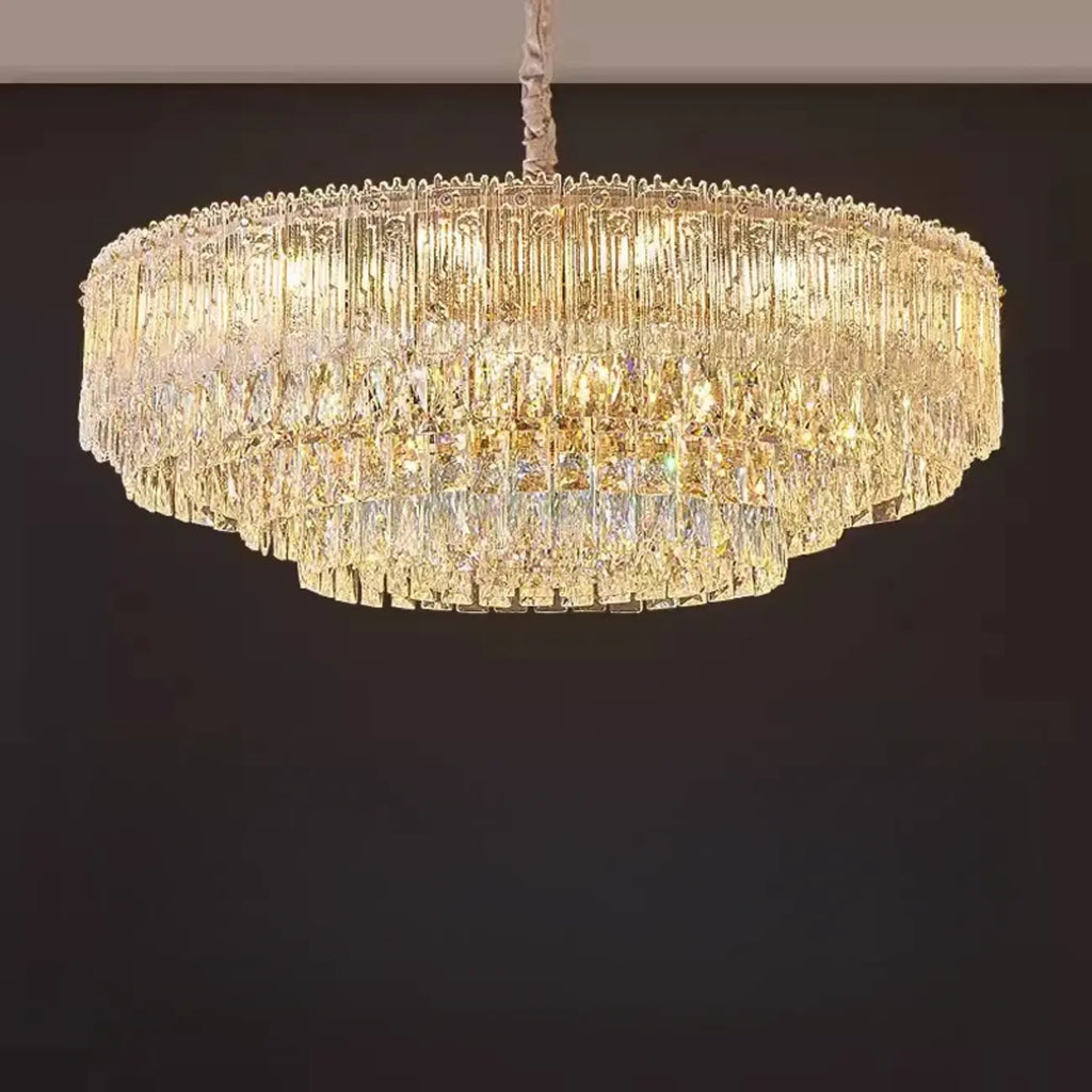 Lampadario moderno di lusso in cristallo regolabile multilivello