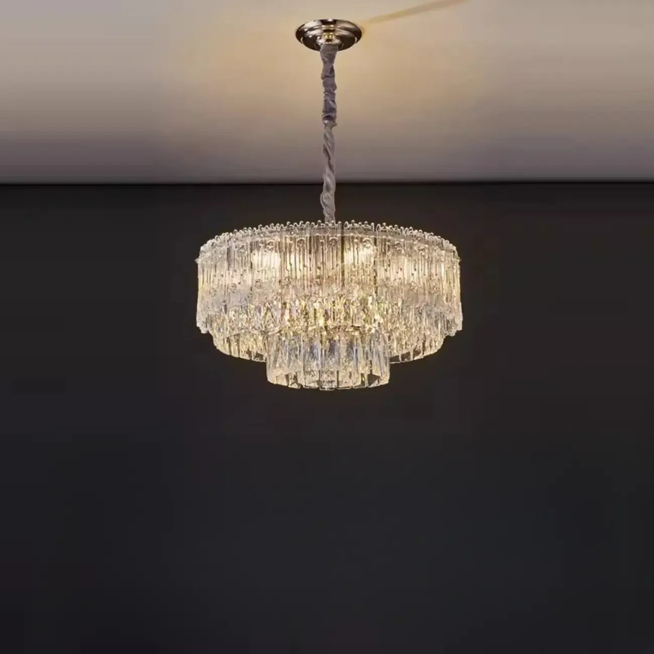 Lampadario moderno di lusso in cristallo regolabile multilivello