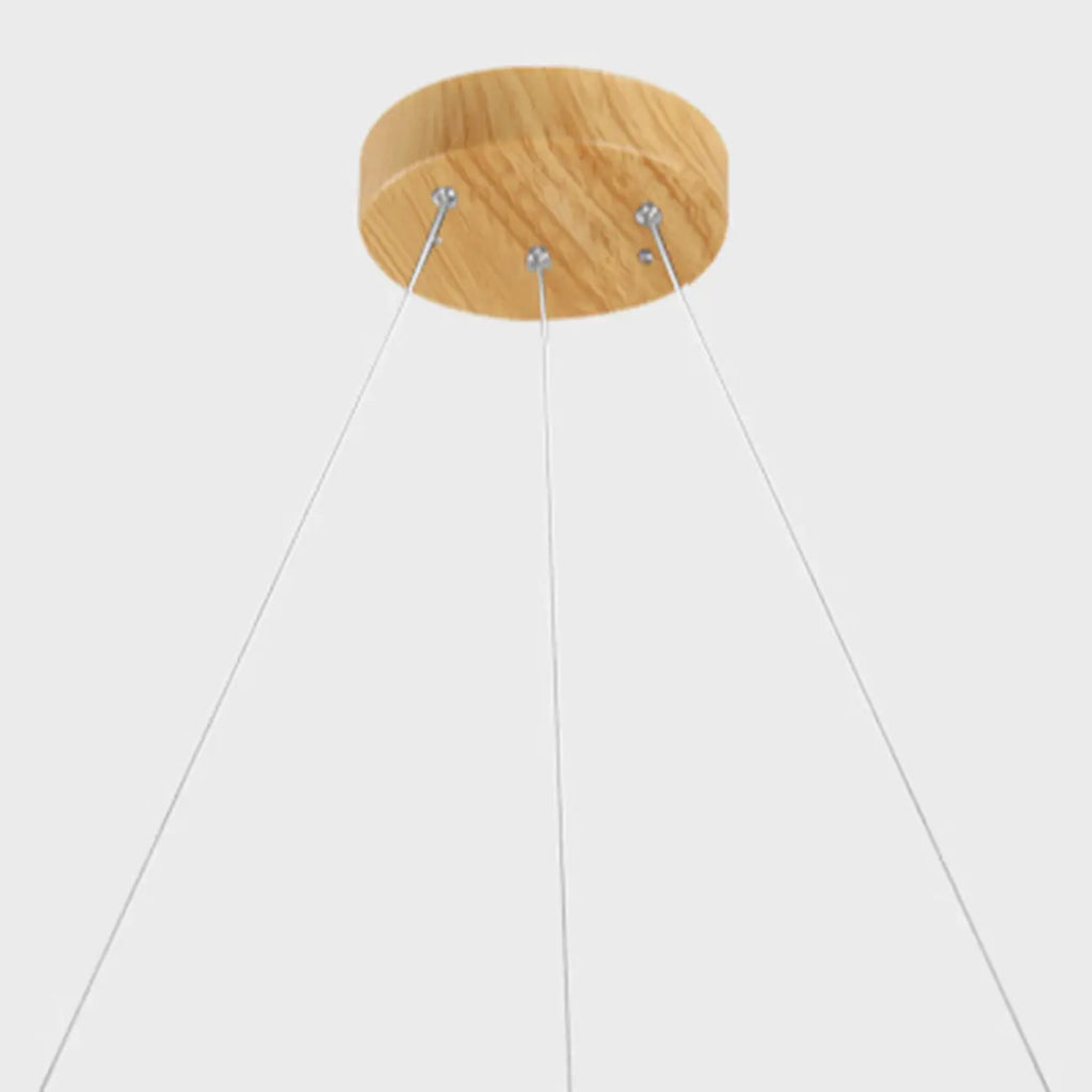 Lustre moderne circulaire en bois avec LED et hauteur réglable