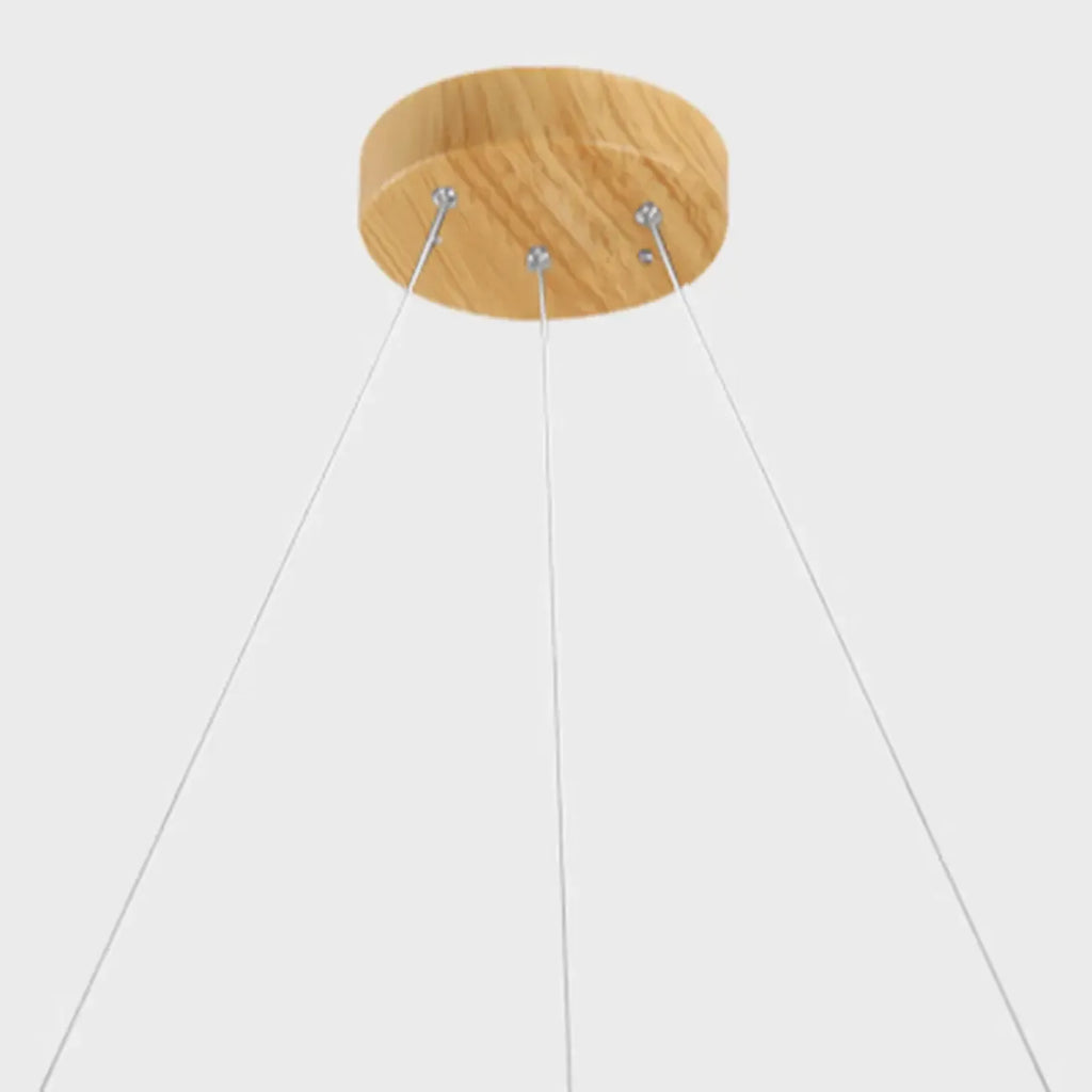 Lustre moderne circulaire en bois avec LED et hauteur réglable