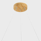 Lustre moderne circulaire en bois avec LED et hauteur réglable
