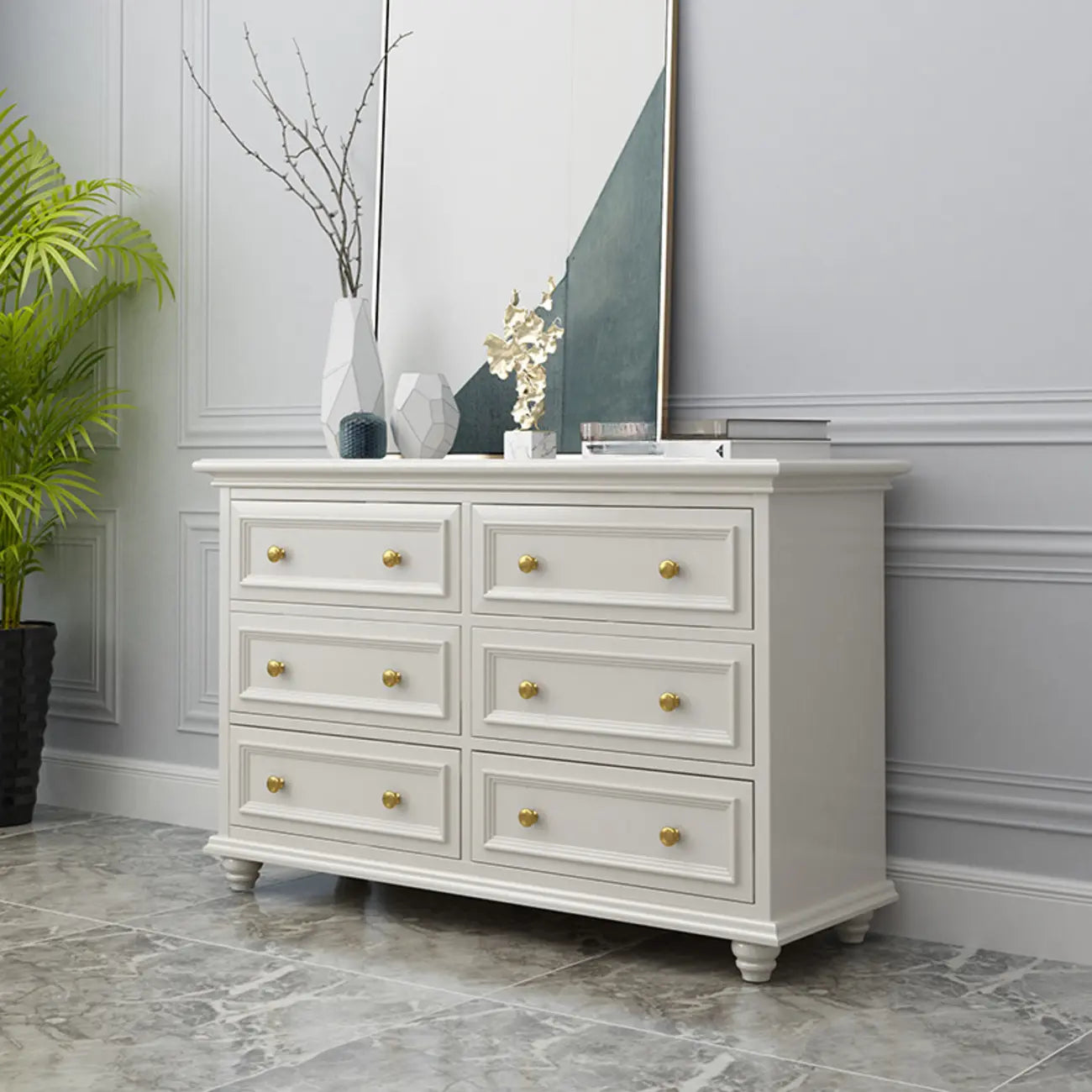Commode de célibataire en bois blanc de qualité supérieure avec poignée dorée