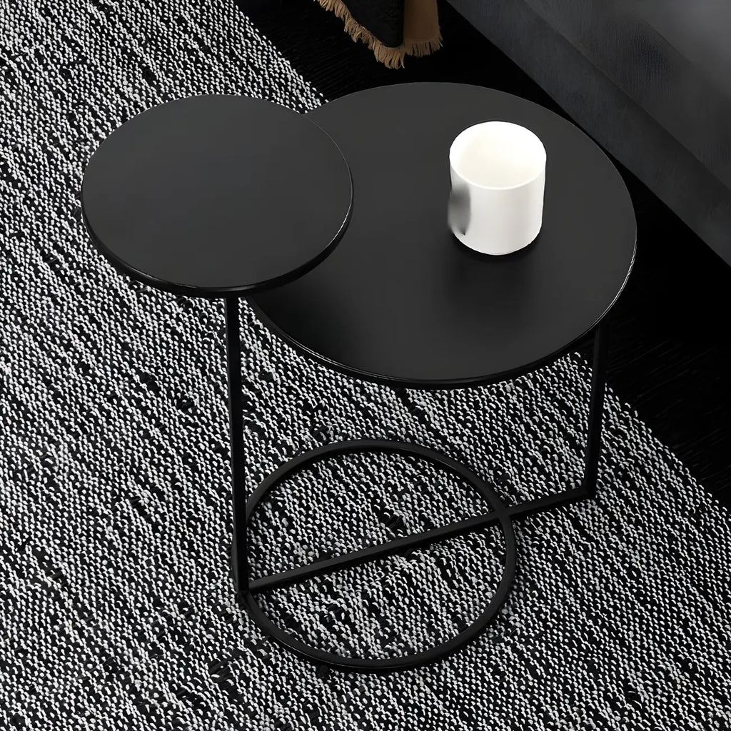 Table de chevet ronde minimaliste en métal à 2 niveaux