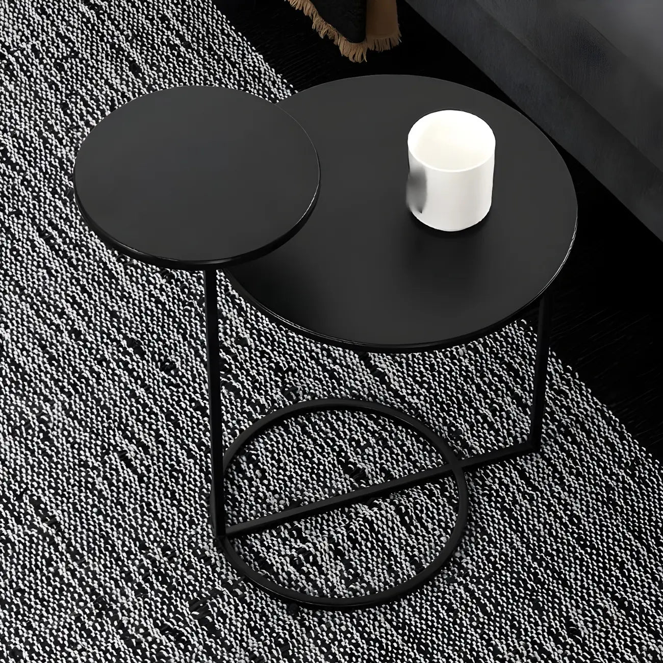 Table de chevet ronde minimaliste en métal à 2 niveaux