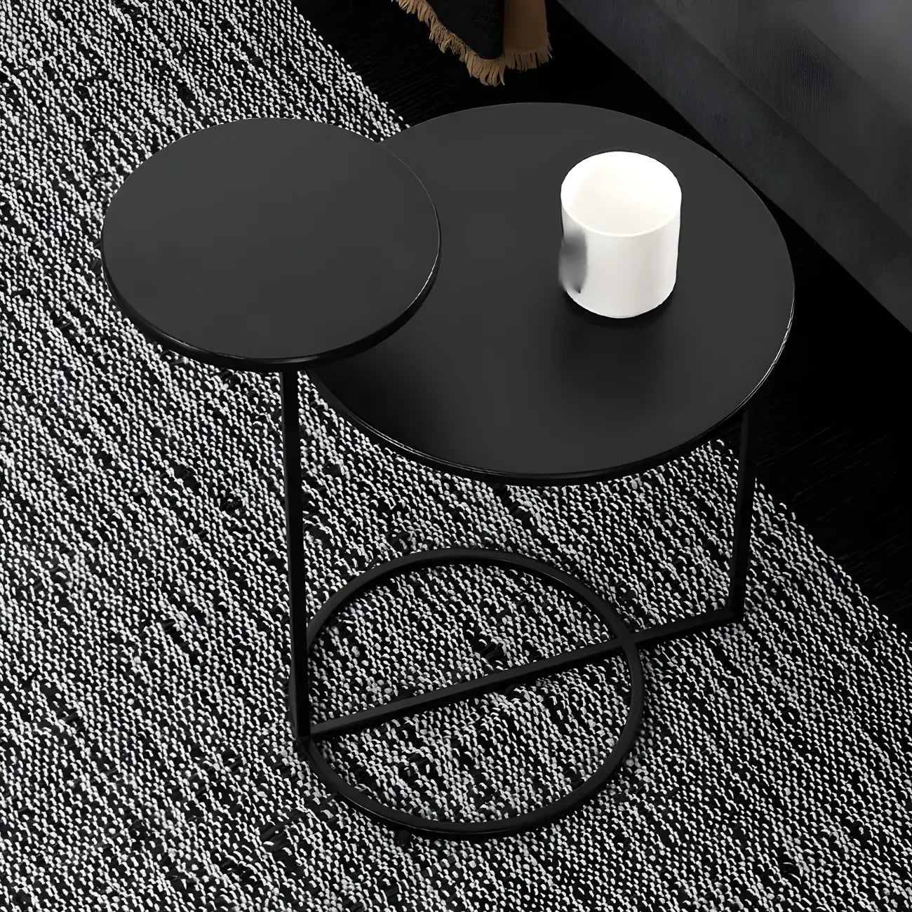 Table de chevet ronde minimaliste en métal à 2 niveaux
