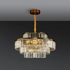Lustre luxueux en cristal doré à plusieurs niveaux