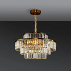 Lustre luxueux en cristal doré à plusieurs niveaux