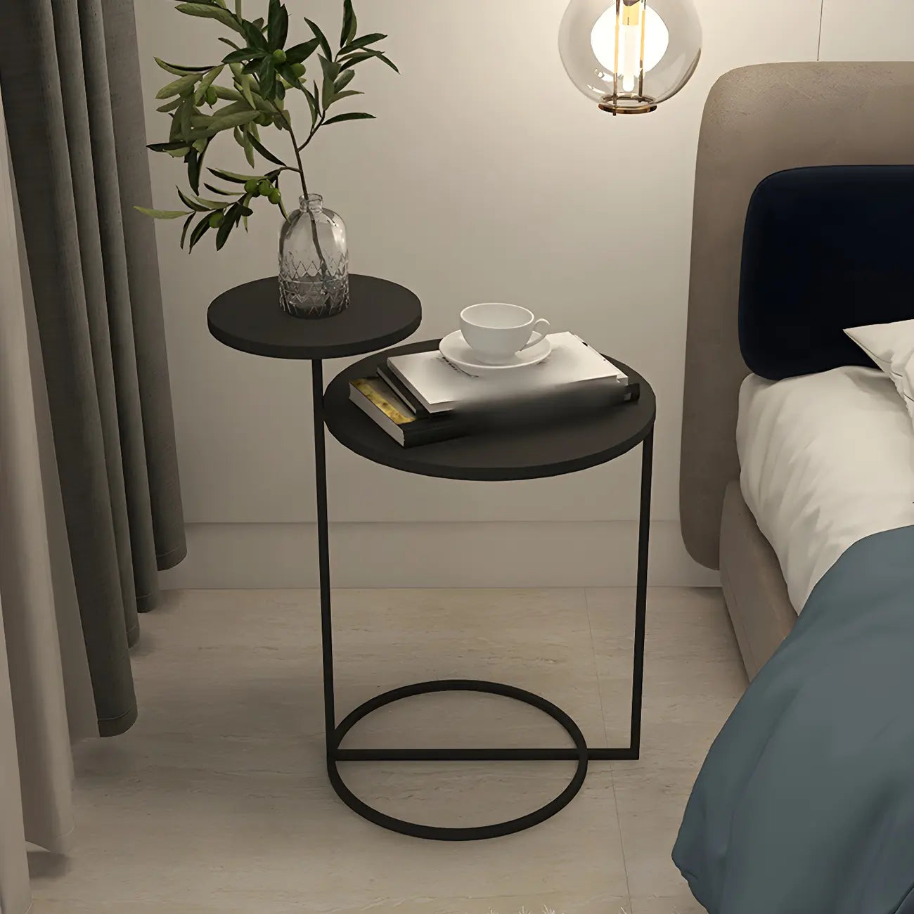 Table de chevet ronde minimaliste en métal à 2 niveaux