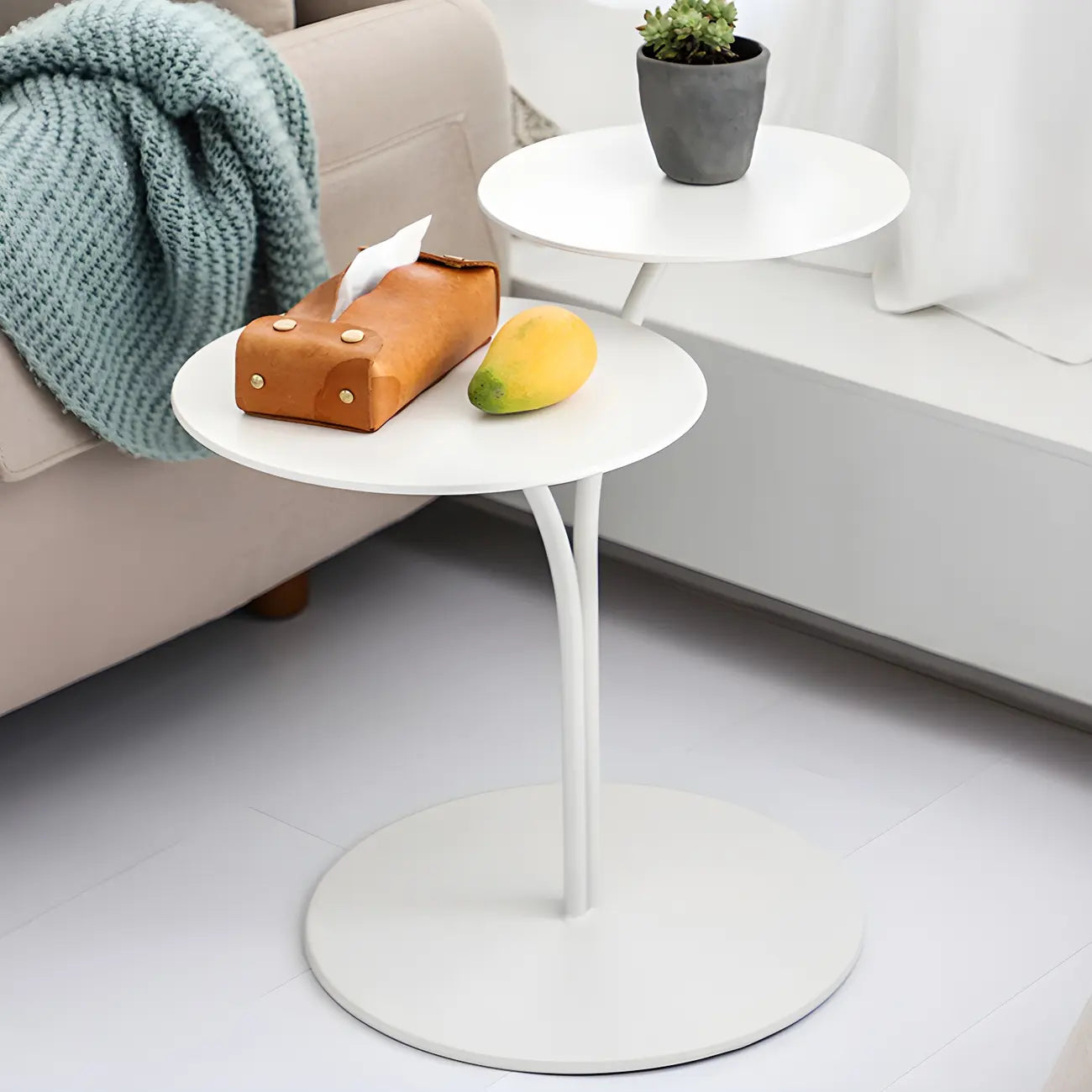 Table de chevet ronde minimaliste en métal à 2 niveaux