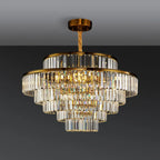 Lustre luxueux en cristal doré à plusieurs niveaux
