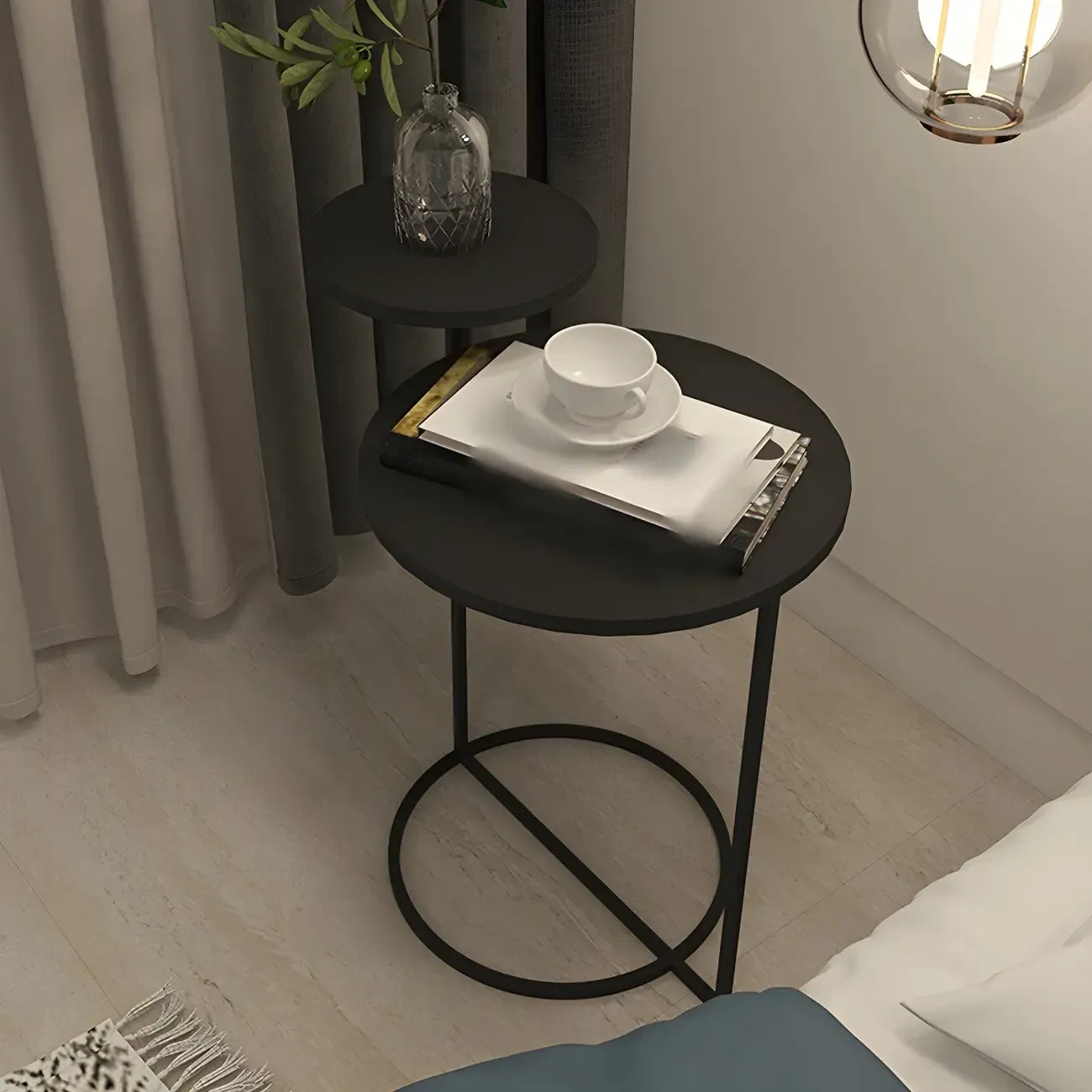 Table de chevet ronde minimaliste en métal à 2 niveaux