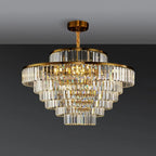 Lustre luxueux en cristal doré à plusieurs niveaux