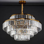Lustre luxueux en cristal doré à plusieurs niveaux