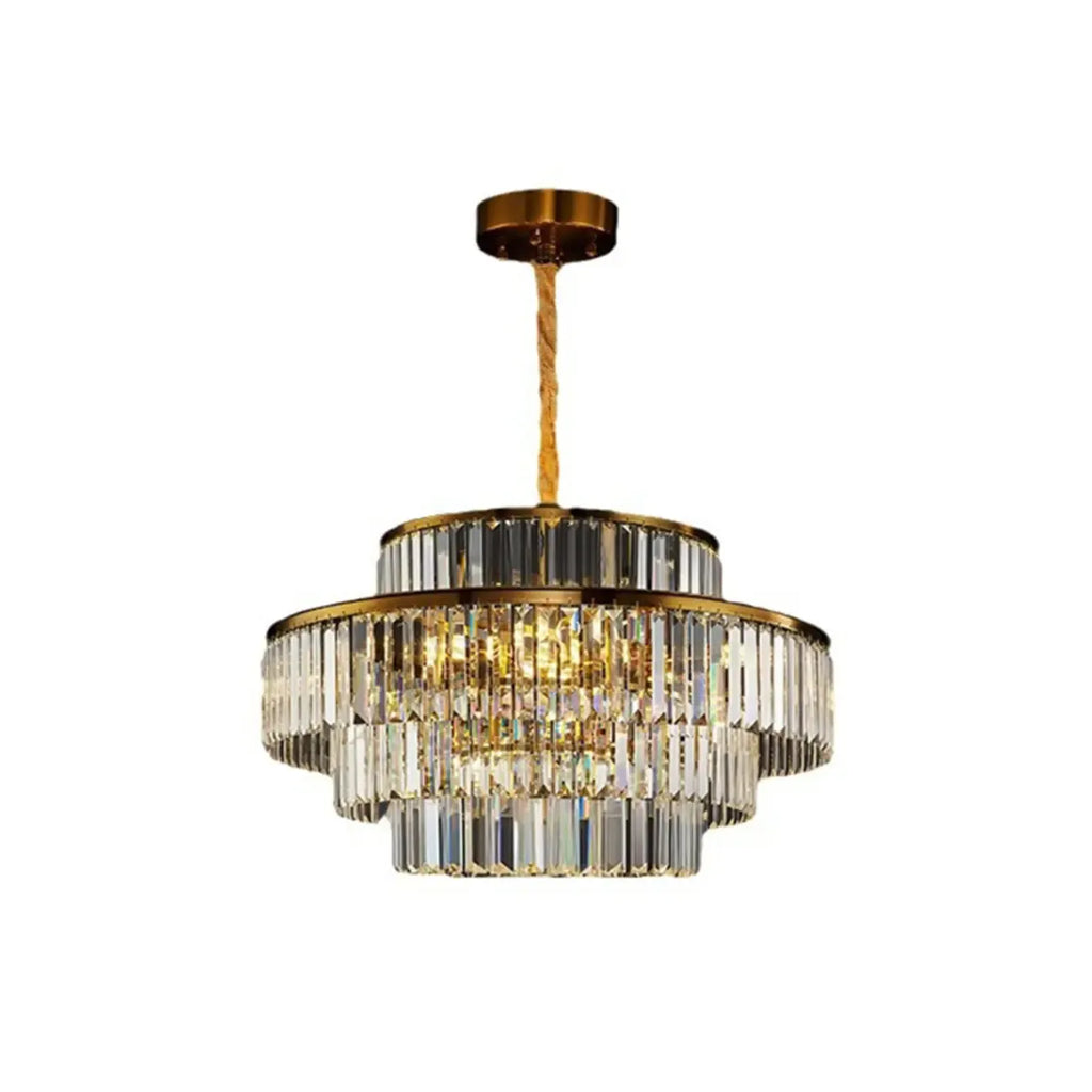 Lustre luxueux en cristal doré à plusieurs niveaux