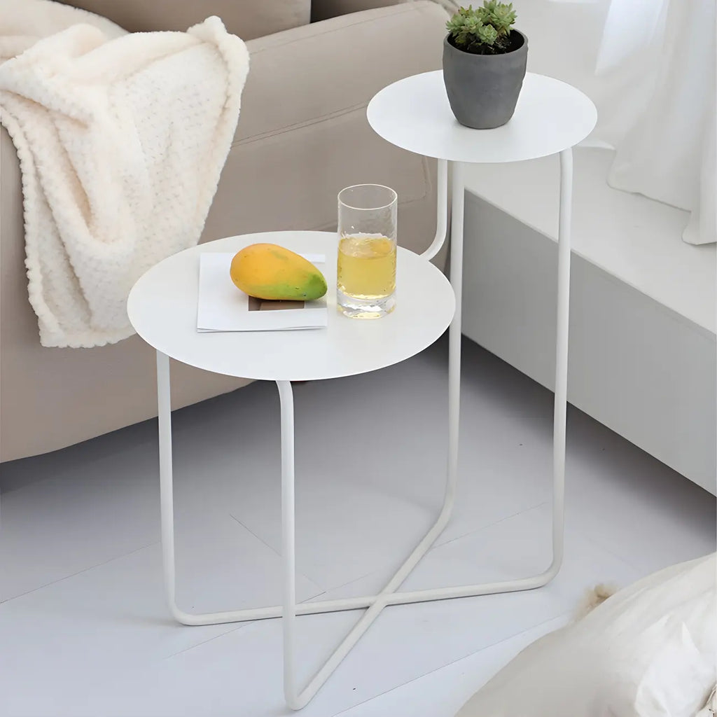 Table de chevet ronde minimaliste en métal à 2 niveaux