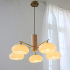 Lustre contemporain en bois et verre jaune laiteux