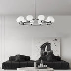 Lustre minimaliste en verre blanc et métal noir