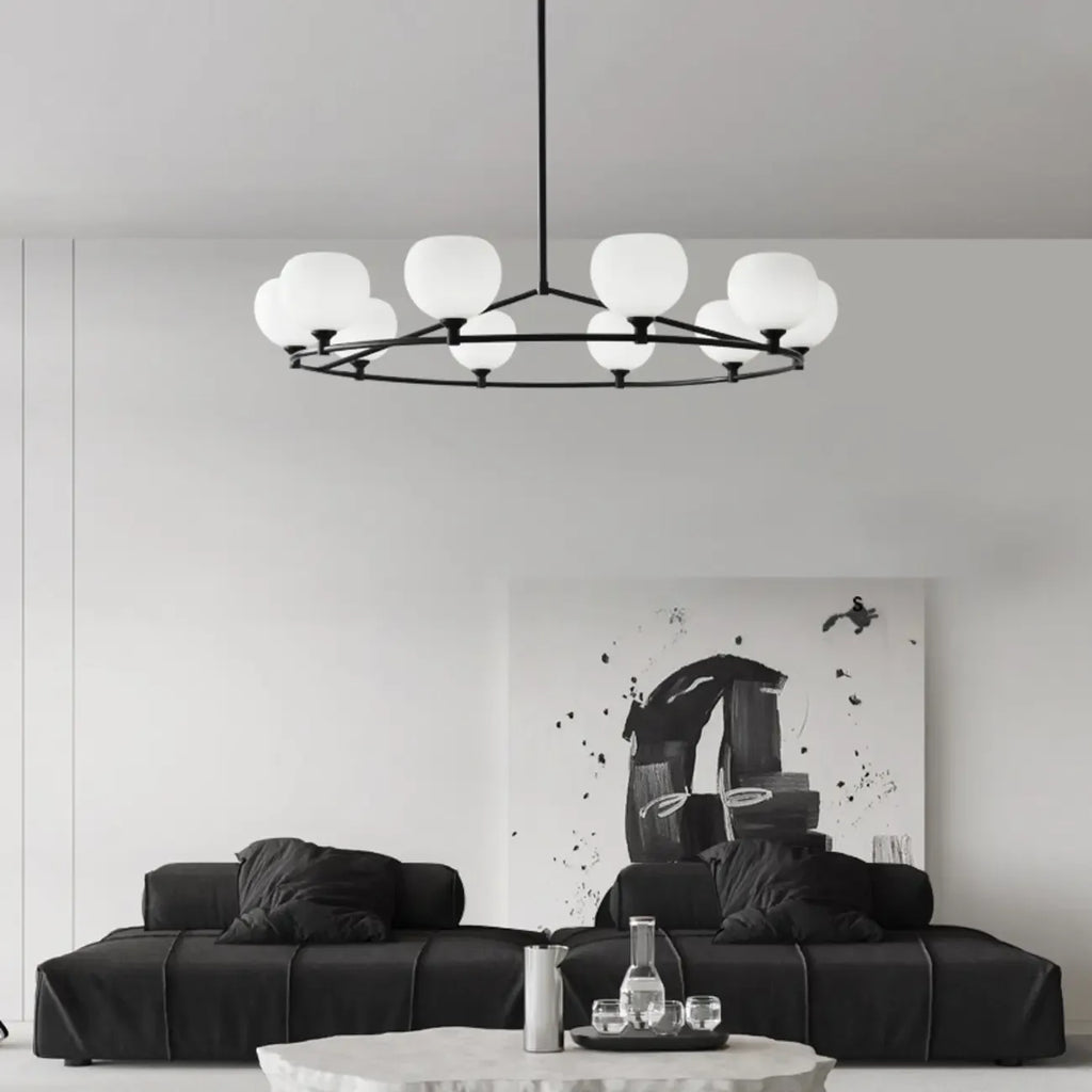 Lustre minimaliste en verre blanc et métal noir