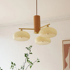 Lustre contemporain en bois et verre jaune laiteux