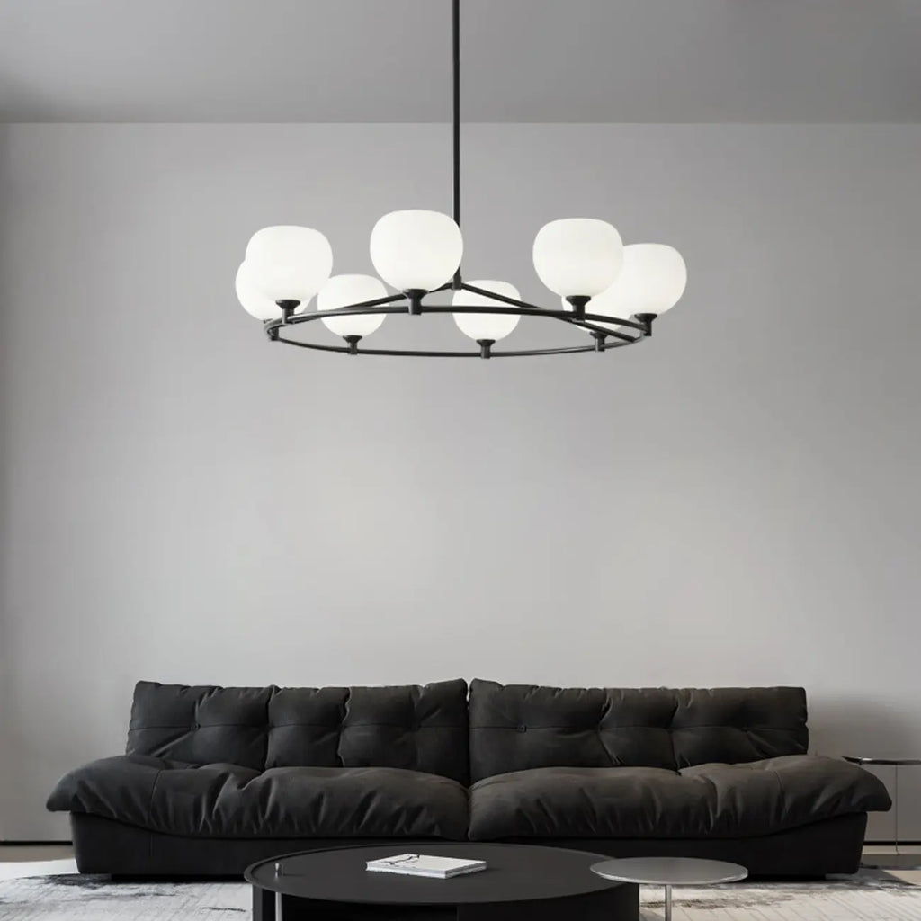 Lustre minimaliste en verre blanc et métal noir