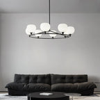Lustre minimaliste en verre blanc et métal noir