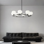 Lustre minimaliste en verre blanc et métal noir