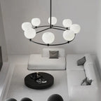 Lustre minimaliste en verre blanc et métal noir