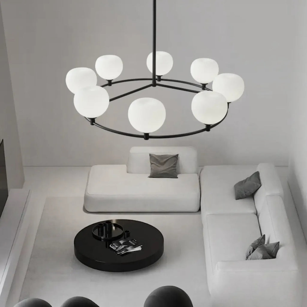 Lustre minimaliste en verre blanc et métal noir