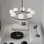 Lustre minimaliste en verre blanc et métal noir