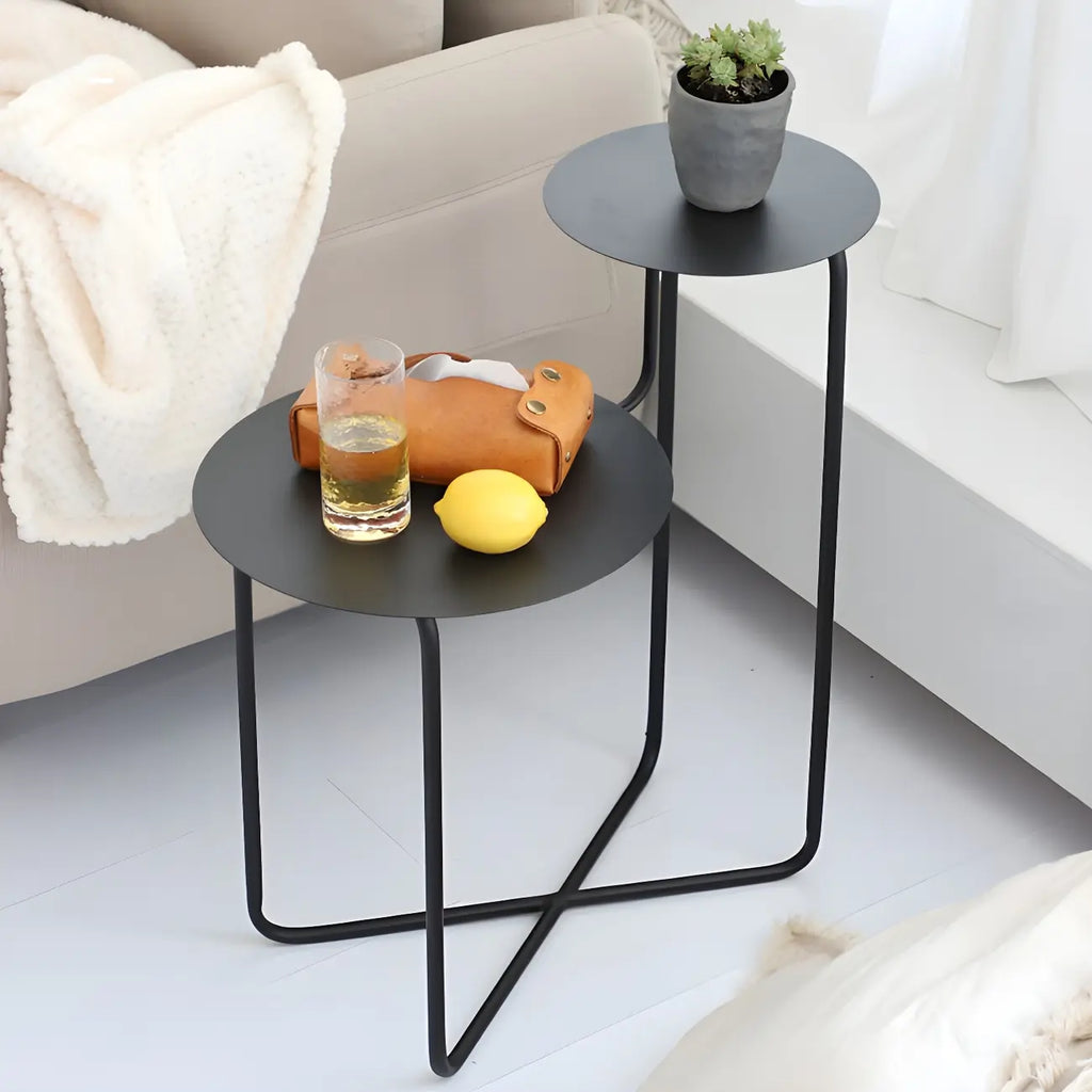 Table de chevet ronde minimaliste en métal à 2 niveaux