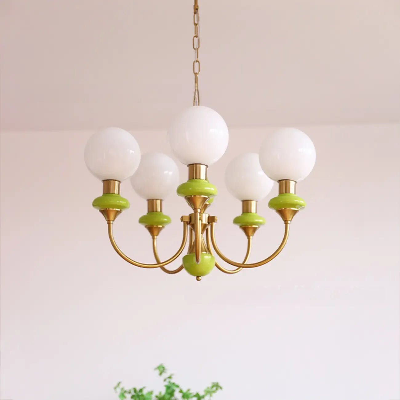 Lampadario moderno a sfera verde regolabile