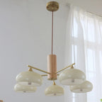 Lustre contemporain en bois et verre jaune laiteux