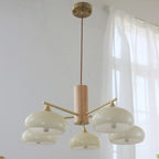 Lustre contemporain en bois et verre jaune laiteux