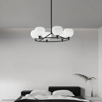 Lustre minimaliste en verre blanc et métal noir