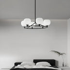 Lustre minimaliste en verre blanc et métal noir