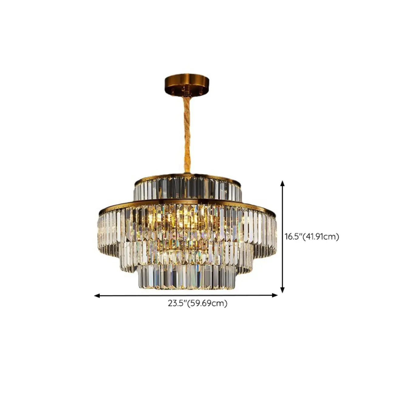 Lustre luxueux en cristal doré à plusieurs niveaux