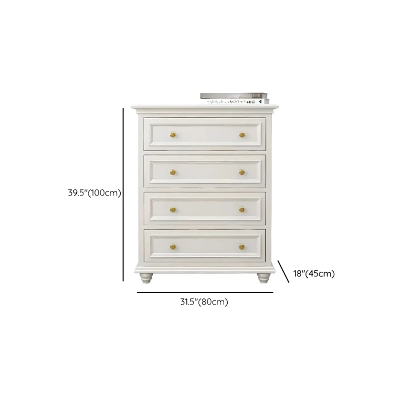 Commode de célibataire en bois blanc de qualité supérieure avec poignée dorée