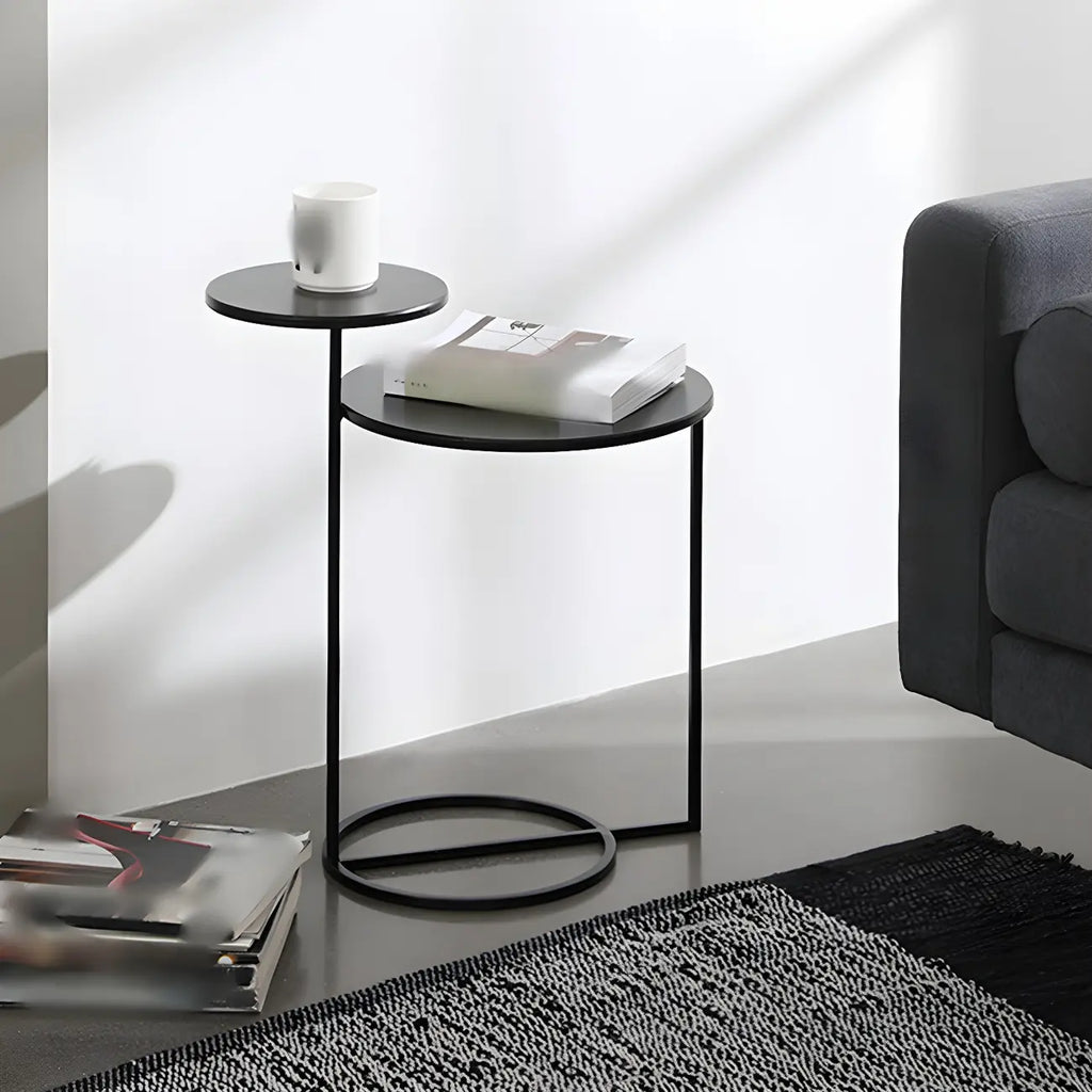 Table de chevet ronde minimaliste en métal à 2 niveaux