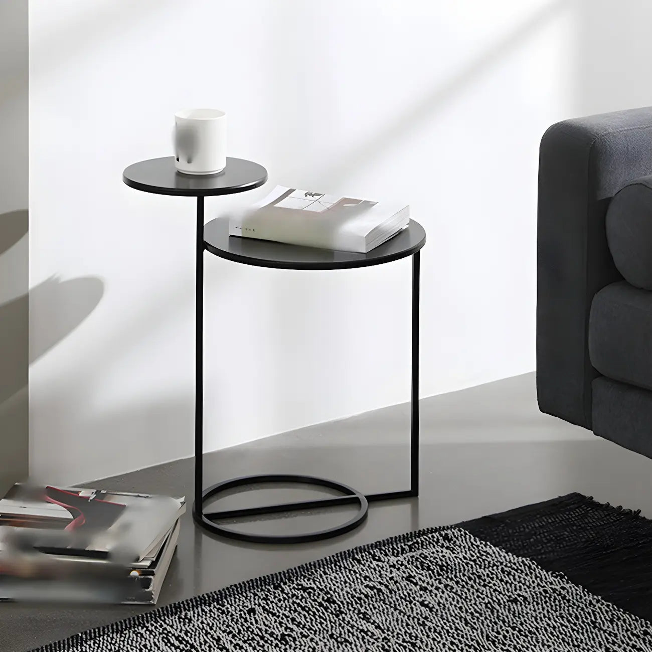 Table de chevet ronde minimaliste en métal à 2 niveaux
