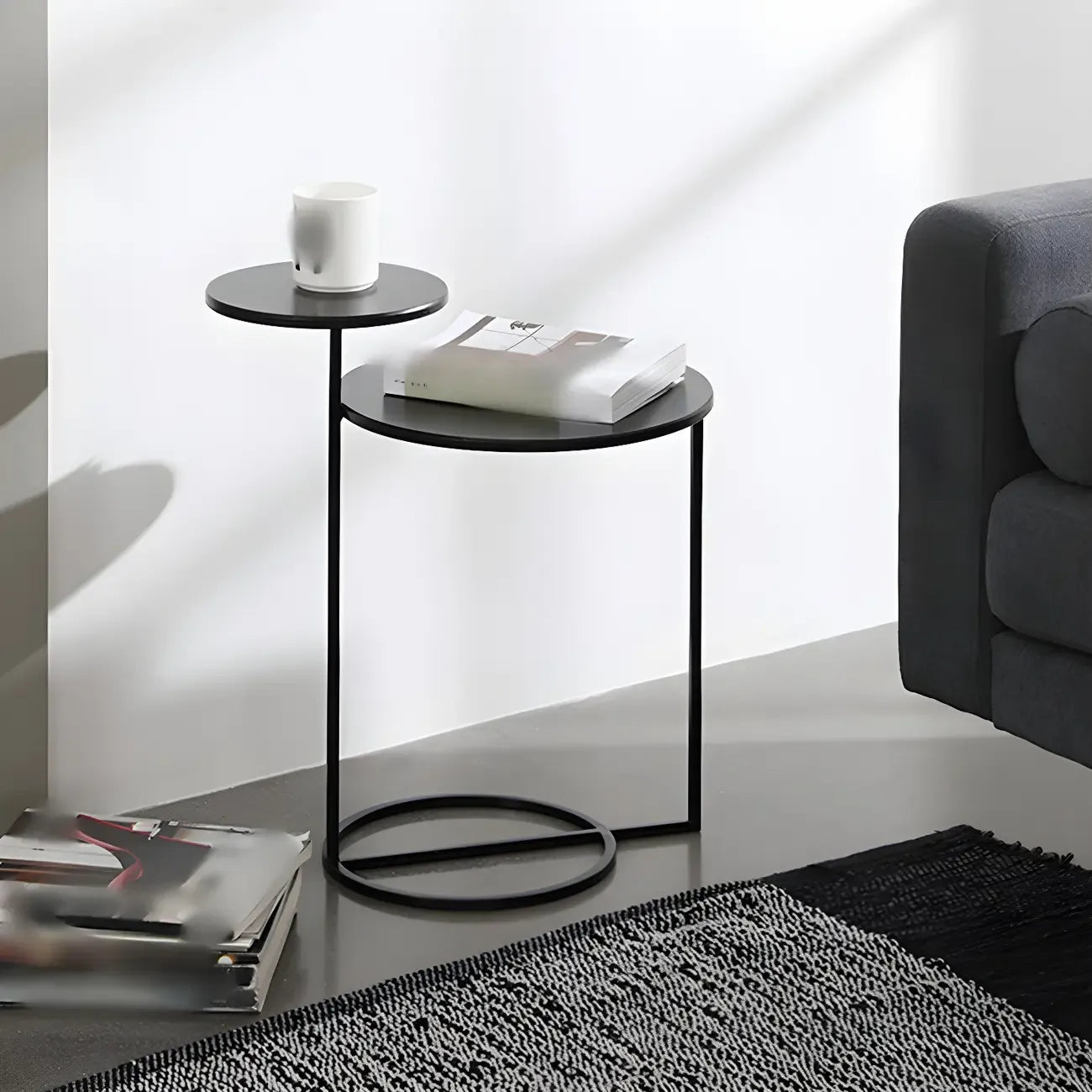 Table de chevet ronde minimaliste en métal à 2 niveaux