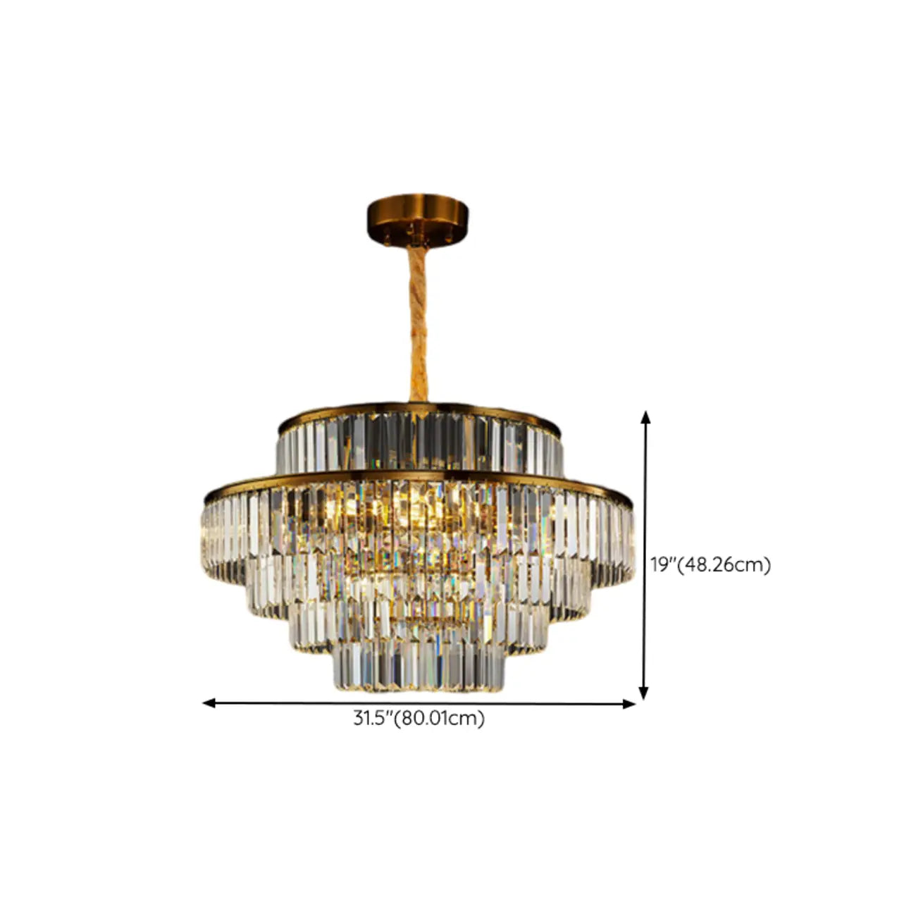 Lustre luxueux en cristal doré à plusieurs niveaux