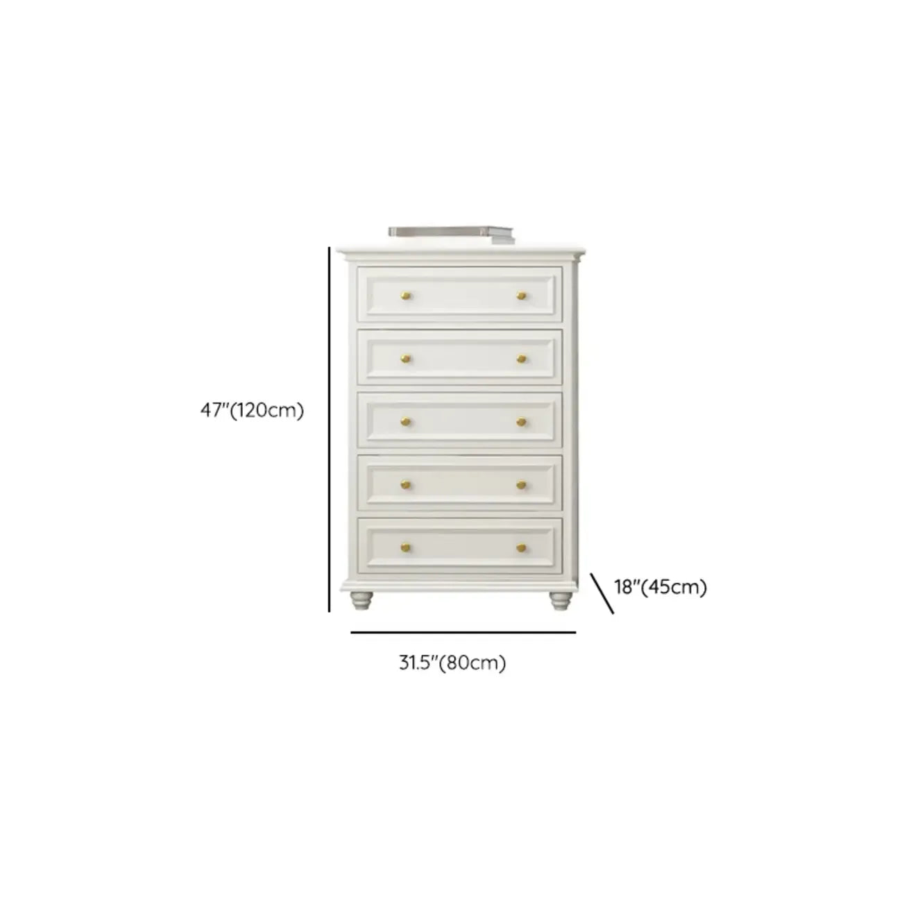 Commode de célibataire en bois blanc de qualité supérieure avec poignée dorée