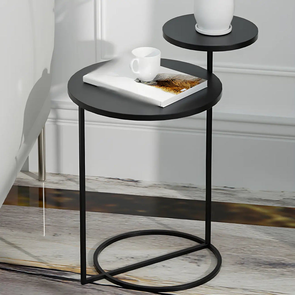 Table de chevet ronde minimaliste en métal à 2 niveaux