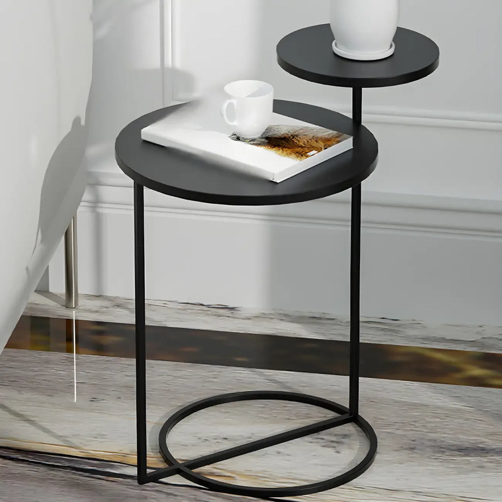 Table de chevet ronde minimaliste en métal à 2 niveaux
