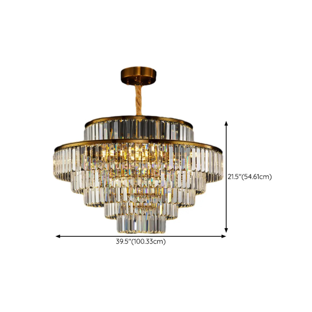 Lustre luxueux en cristal doré à plusieurs niveaux