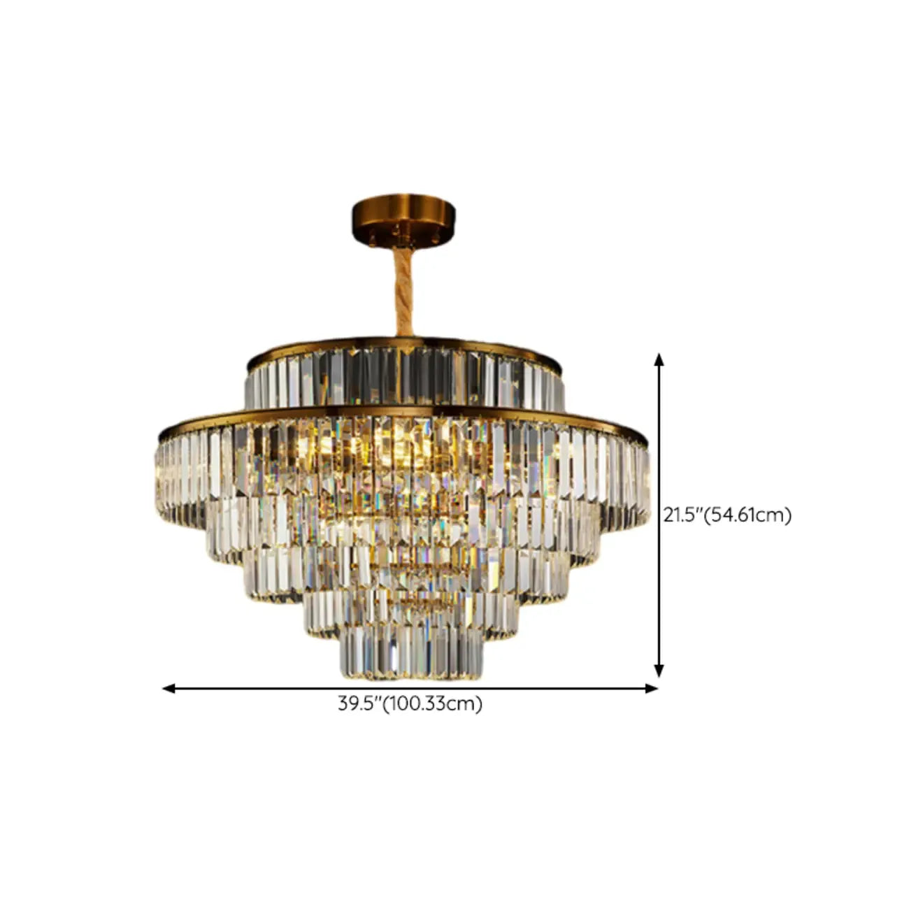 Lustre luxueux en cristal doré à plusieurs niveaux