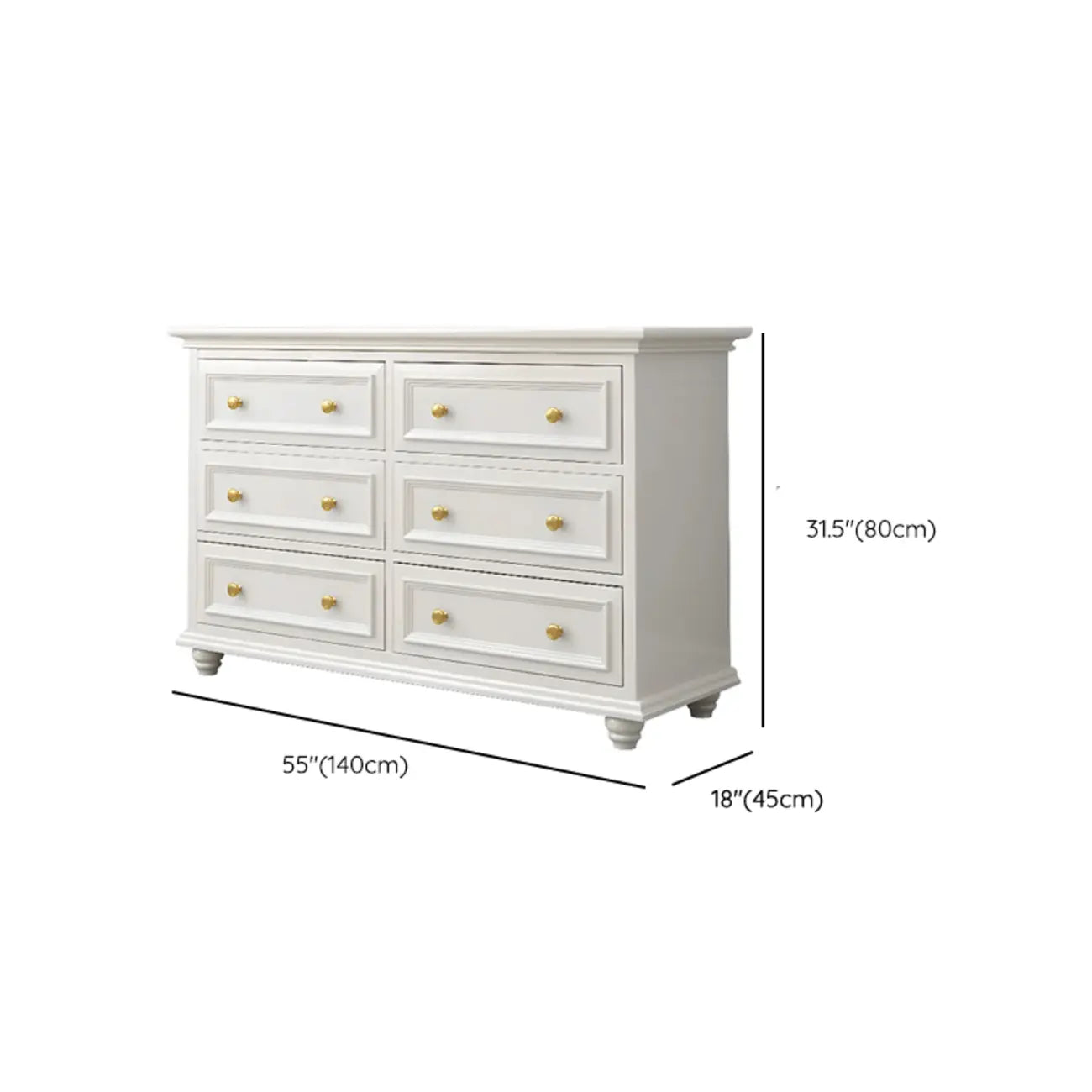 Commode de célibataire en bois blanc de qualité supérieure avec poignée dorée