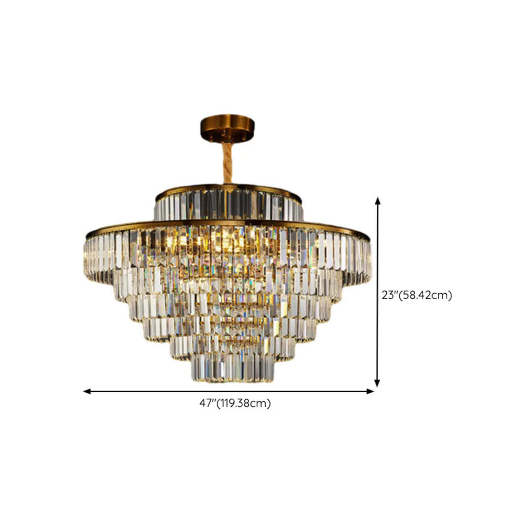 Lustre luxueux en cristal doré à plusieurs niveaux