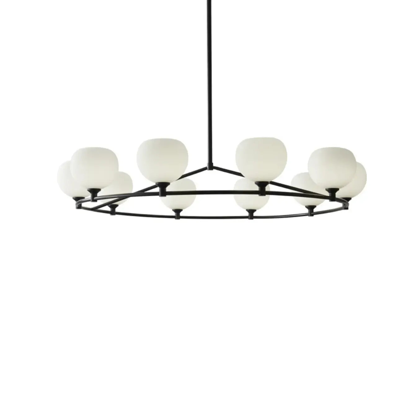 Lustre minimaliste en verre blanc et métal noir